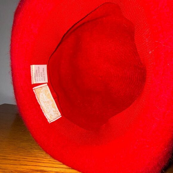 Vintage 90’s Y2K Cappelli Red‎ Angora Wool Felt Bucket Hat w/ Rhinestone Studs main image 7